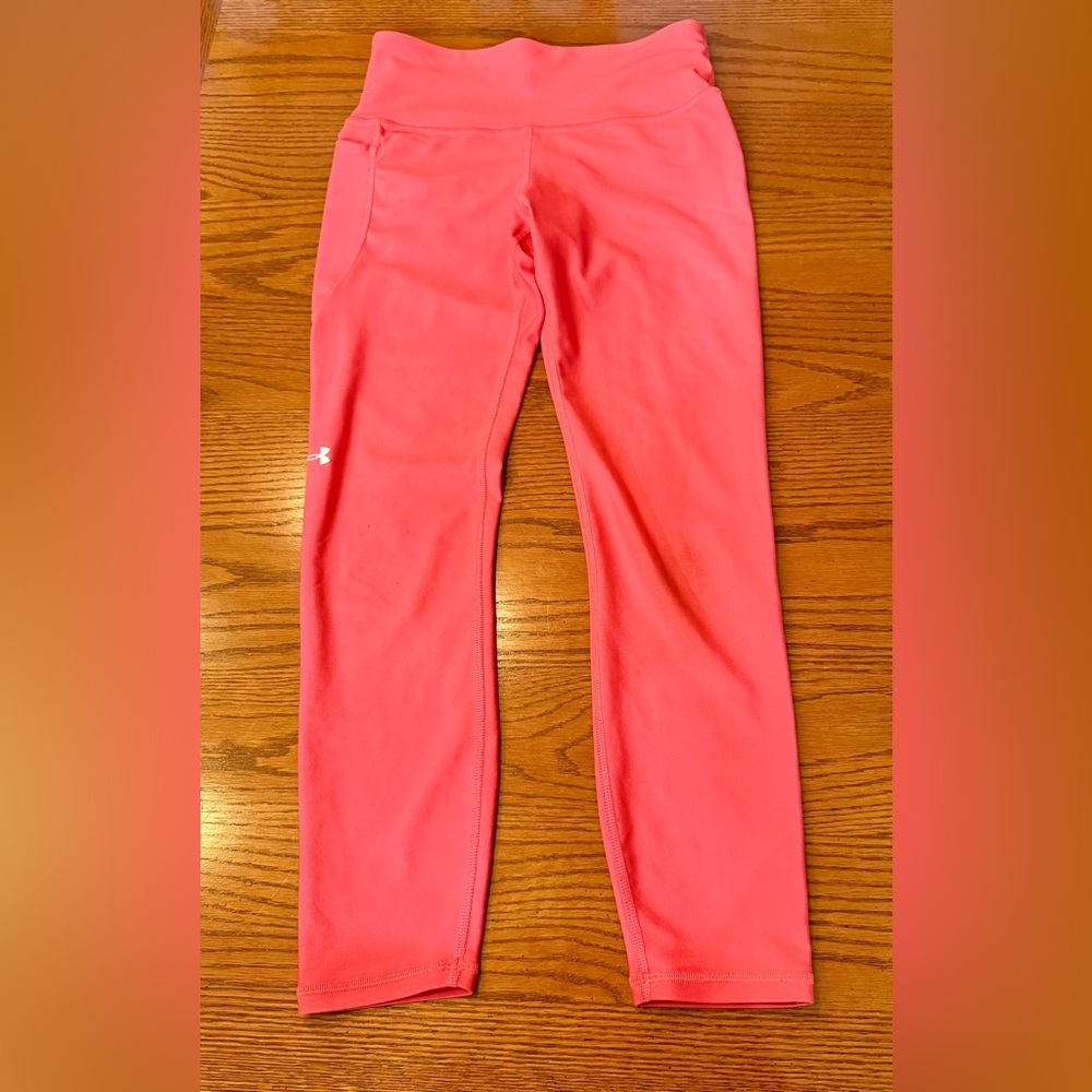 Under Armour Compression Leggings Women Small Bright‎ Pink Side Pocket Athletic